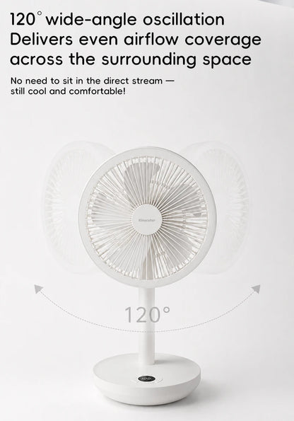 KINSCOTER Smart Oscillating Desk Fan 4000mAh USB Angle Adjustable Silent Rechargeable Fan 5 Wind Speeds for Home/Office/Gift
