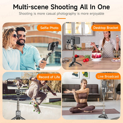 TOKQI Mini Selfie Stick Tripod with 3 Color Fill Light Detachable Holder 360 Rotation Bluetooth Remote for Vlog Live Streaming