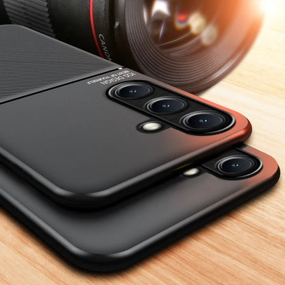 Car Magnetic Holder Leather Plate Phone Case for Samsung Galaxy S25 S22 S23 S24 Ultra Plus Edge S21 S20 FE 5G Soft Back Cover