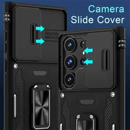 Rotating Ring Stand Slide Camera Lens Military Grade Armor Case For Samsung Galaxy S26 S25 S24 S23 S22 S21 Ultra Plus FE Cover