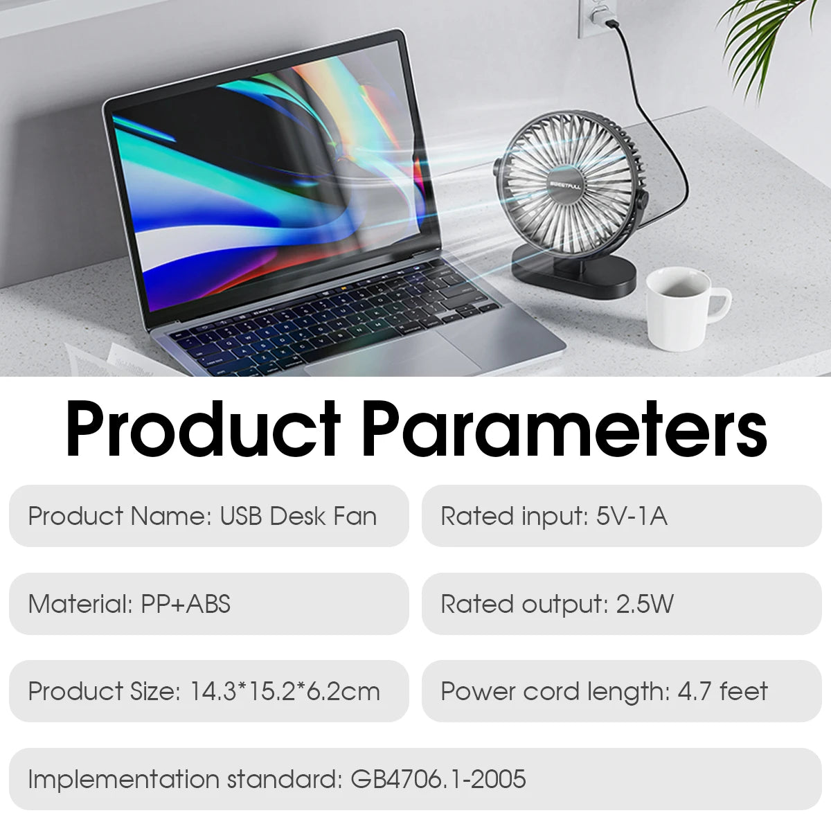 USB Fan Portable Desktop Wall Mounted Mini Electric Fan Mute 3 Speed Adjustment Air Circulator For Home Desk Office