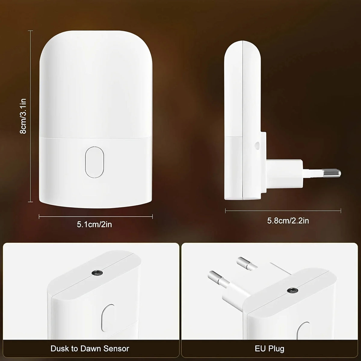 1/2 Set EU Plug in LED Light Sensor Night Lights for Kids Bedroom Auto Dusk to Dawn Sensor Dimmable Wireless Cabinet Lamp