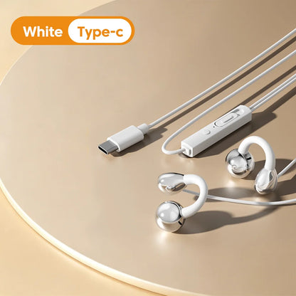 3.5MM/Type C Wired Headphones With Microphone HiFi Sound Ear Clip Non-in-ear Wired Earphones for iphone 15 16 17 Samsung