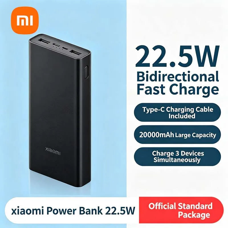 Xiaomi 20000mAh Large Capacity Fast Charging Power Bank Portable External Battery with CCC Certification for iPhone Samsung