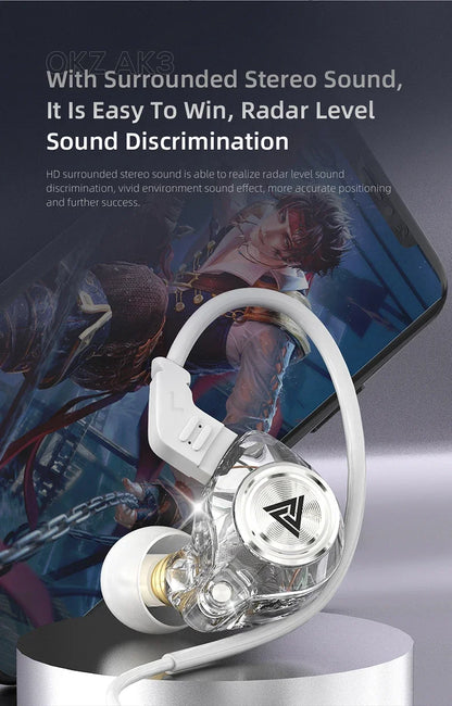 QKZ AK3 FiLe Wired Earphone with Microphone HiFi Music Monitor Bass Headphones Noise Cancelling Headset For Sport Gaming Earbuds