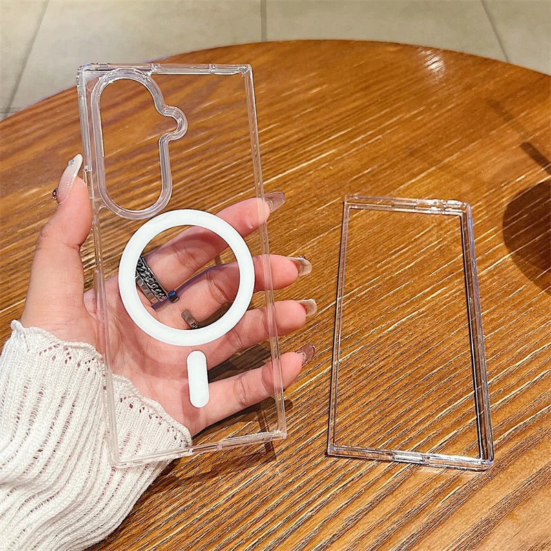 Clear Acrylic For Magsafe Magnetic Wireless Charge Case For Samsung Z Flip Z Fold 7 6 5 4 3 ZFlip7 Flip6 Shockproof Bumper Cover