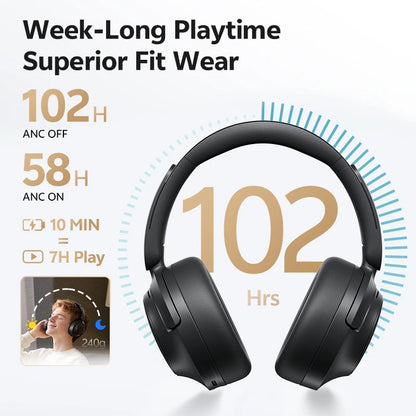 QCY Wireless Bluetooth 6.0 BH25H3SA Headphone 3D Spatial Audio Earphone -56dB Adaptive ANC 53mm Driver Foldable Over Ear Headset