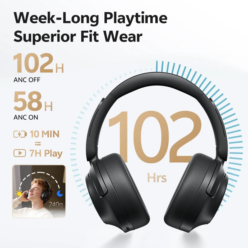 QCY Wireless Bluetooth 6.0 BH25H3SA Headphone 3D Spatial Audio Earphone -56dB Adaptive ANC 53mm Driver Foldable Over Ear Headset