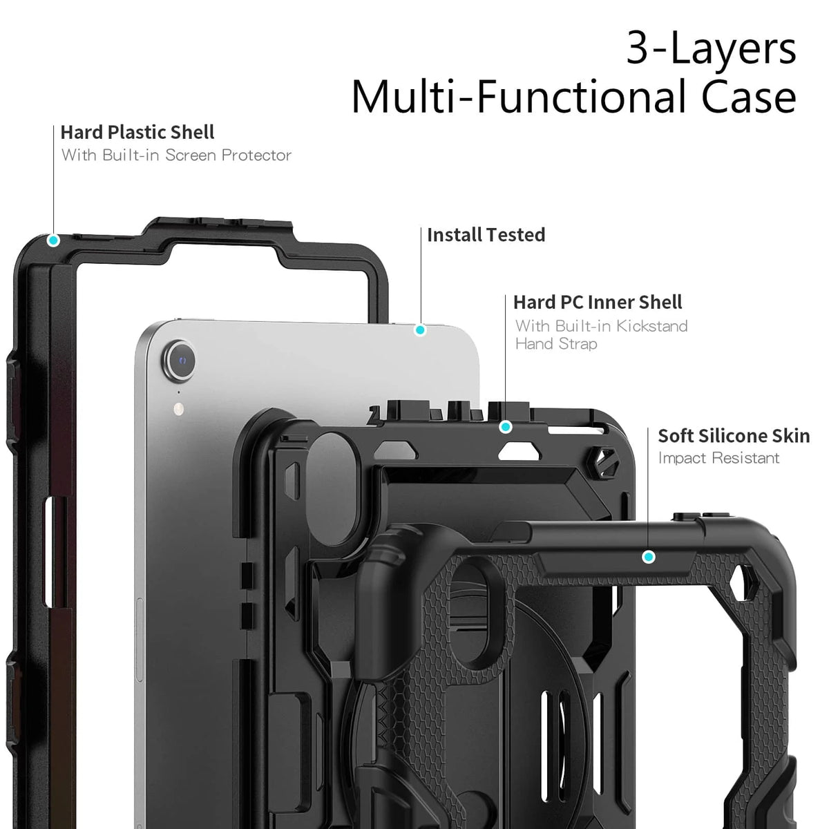 Case for iPad Mini 7 (A17 Pro)2024/ Mini 6 8.3'' with Screen Protector Pencil Holder [360 Rotating Hand Strap] &Stand Shockproof