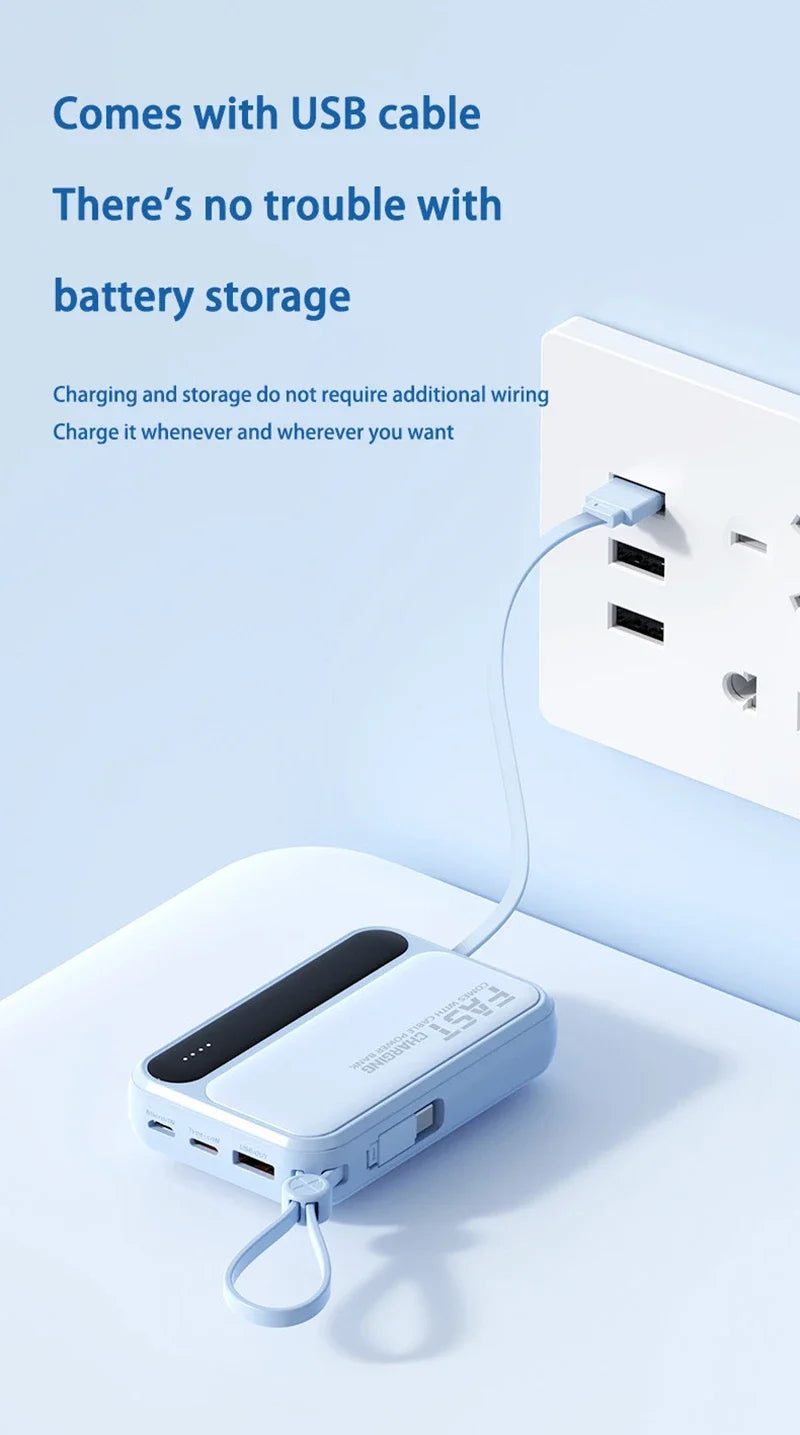 Lenovo CCC Mini Power Bank 500000mAh 4 Built in Cables Fast Charging Large Capacity Portable External Battery For iPhone Xiaomi