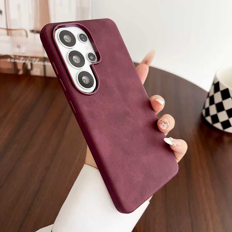 Vintage Suede Leather Phone Case For Samsung Galaxy S26 S25 S24 S23 S22 Ultra Shockproof Matte Retro Texture Protective Cover
