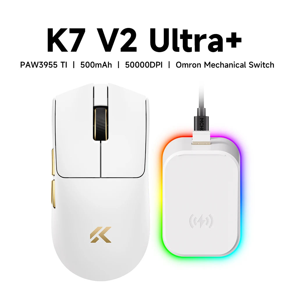 MCHOSE K7 V2 Wireless Gaming Mouse PAW3955 TI Dual 8K Polling Rate 50000DPI Lightweight Magnetic Wireless Charging Dock Esports