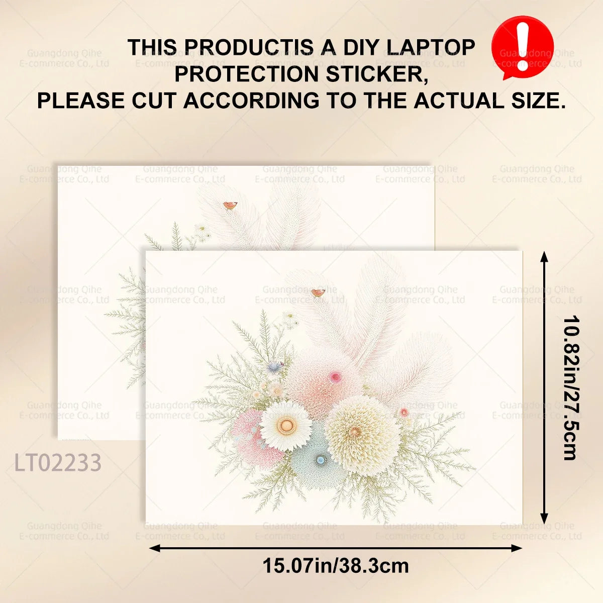 2 PCS Removable Flower Stickers for Laptop PVC Aesthetic Decals Self-Adhesive Peel Off No Residue Tablet Skin MacBook Skin