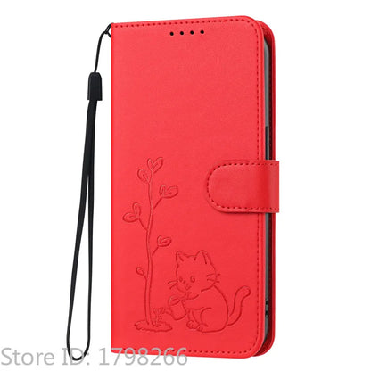 Cats & Trees Pattern Leather Phone Case For VIVO Y39 Y29 Y19S Y38 Y78+ Y17S Y27 Y36 Y16 Y56 5G Wallet Flip Cover Card Holder Bag