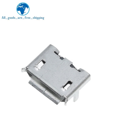 TZT 10pcs/100PCS Micro USB 5pin Female Usb Socket Flat mouth four legs socket mini usb connector