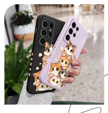 Cute Soft Cat Phone Case For Samsung Galaxy S25 S24 S23 S22 S21 S20 S10 S10E Ultra Plus FE Note 20 Ultra Plus Cover
