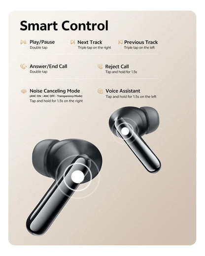 QCY BH25HT19A MeloBuds N60 Hybrid ANC Wireless Bluetooth 6.0 Earbuds LDAC Hi-Res Audio Dual Driver Headphone Bass Boost Earphone