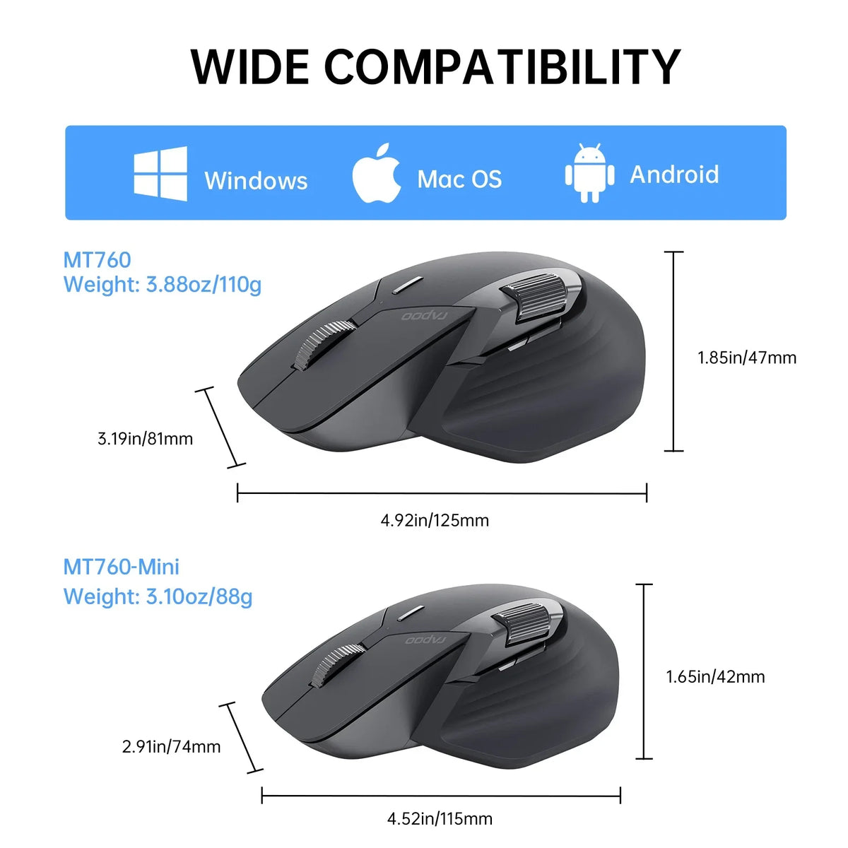 Rapoo MT760L/MT760M Multi-mode Rechargeable Wireless Mouse Ergonomic 4000 DPI Support Up to 4 Devices Bluetooth Mouse