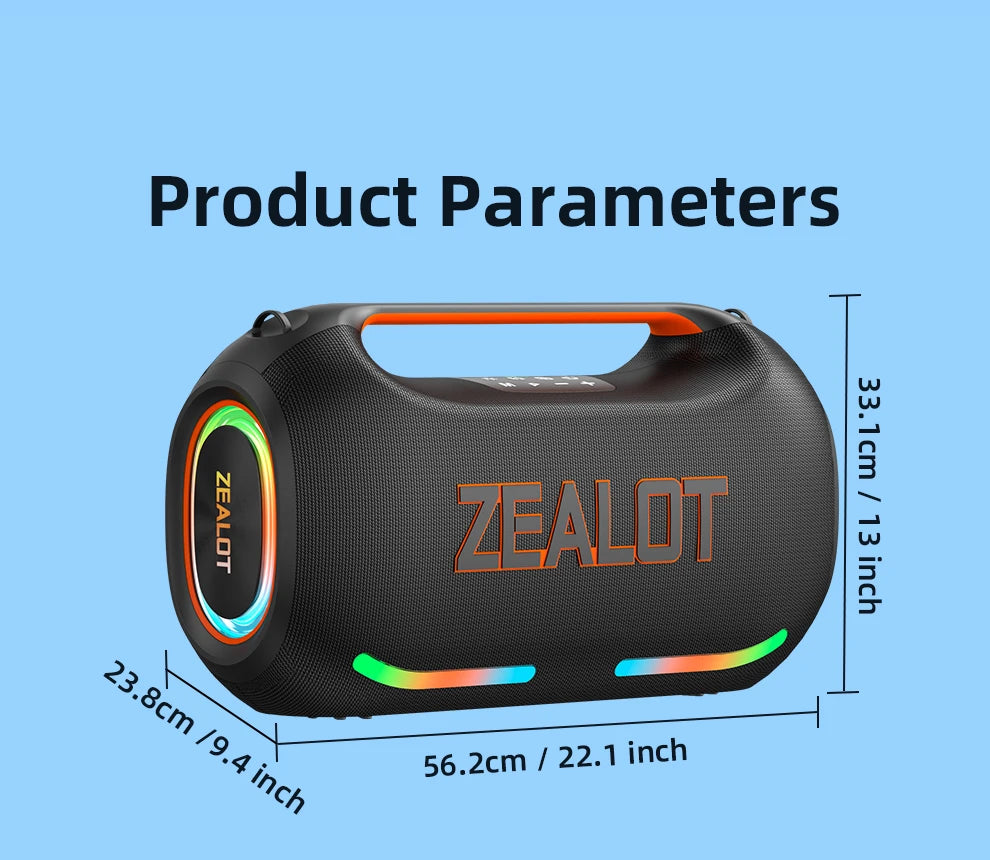 ZEALOT ZE41 250W Bluetooth Subwoofer | 48000mAh Long-Lasting Battery, RGB Lights, OTG Recording, Smart APP Control